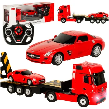 Rastar Mercedes-Benz Actros RC sunkvežimio ir automobilio rinkinys 1:26, raudonas