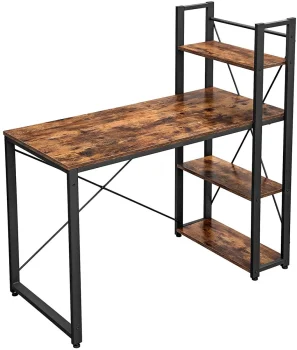 Wooden computer desk with metal shelf, loft style, brown/black