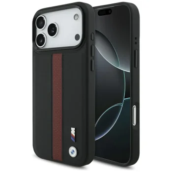 BMW M Perforated Stripe Logo MagSafe dėklas iPhone 17 Pro Max, raudonas