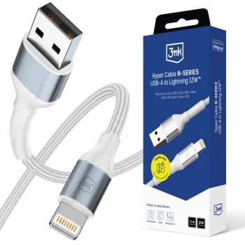 3mk Hyper Cable N-SERIES USB-A į Lightning laidas 2m 12W, baltas