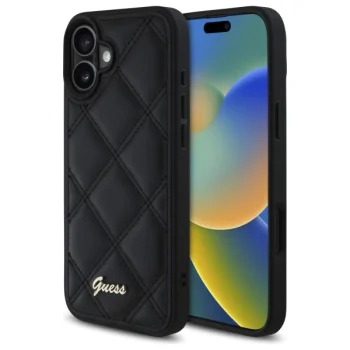 Guess Quilted Metal Logo dėklas, skirtas iPhone 16 Plus 6.7", juodas