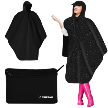 Trizand Rain Poncho with Hood, Black