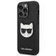 Karl Lagerfeld dėklas iPhone 14 Pro Saffiano Choupette Head Patch, juodas