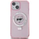 Karl Lagerfeld dėklas iPhone 15 su MagSafe ir stovu Choupette Head, rožinis