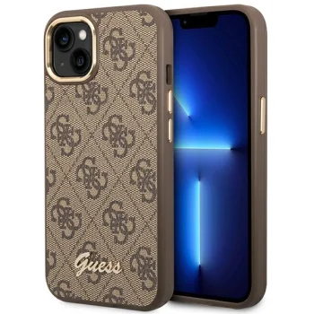 Guess 4G Vintage Gold Logo dėklas, skirtas iPhone 14 Plus, rudas