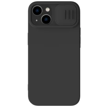 Nillkin CamShield Silky Silicone dėklas iPhone 14 Plus su kameros dangteliu, juodas