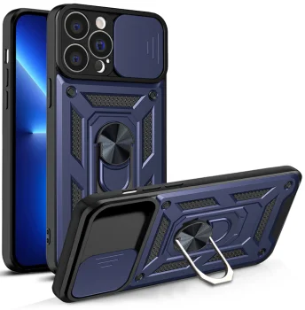 Hybrid Armor Camshield Case for iPhone 13 Pro Armored Cover with Camera Slider, Blue