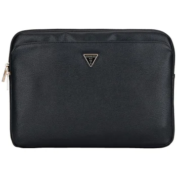 Guess Grained Zipper Pocket Triangle Logo 14" nešiojamojo kompiuterio dėklas, juodas
