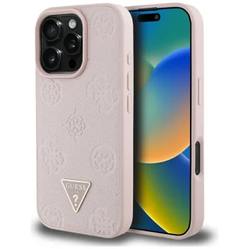 Guess Grained Hot Stamp Peony MagSafe Case for iPhone 16 Pro, Pink