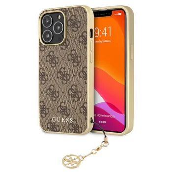 Guess 4G Charms dėklas iPhone 13 Pro ir iPhone 13 telefonui, rudas