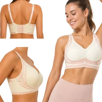 Moteriška besiūlė sportinė liemenėlė su pakėlimo efektu, balta, 2XL