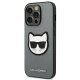 Karl Lagerfeld Saffiano Choupette Head Patch dėklas iPhone 14 Pro Max, sidabrinis
