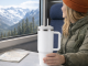 Large Insulated Tumbler with Handle and Straw 1.2L, White