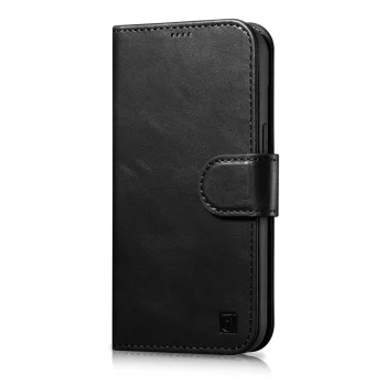 Atverčiamas odinis dėklas 2in1 iCarer Oil Wax iPhone 14 Plus su RFID apsauga, juodas (WMI14220723-BK)