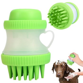 Silicone Bath Brush for Dogs and Cats with Shampoo Dispenser, 125ml, Green