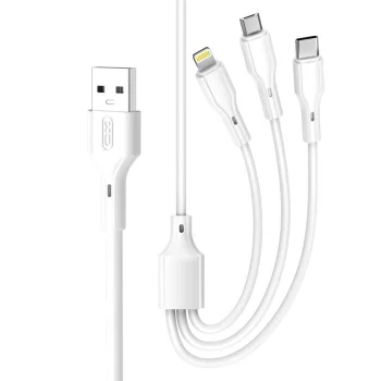 XO laidas NB230 3in1 USB į USB-C / microUSB / Lightning 1.0m, baltas