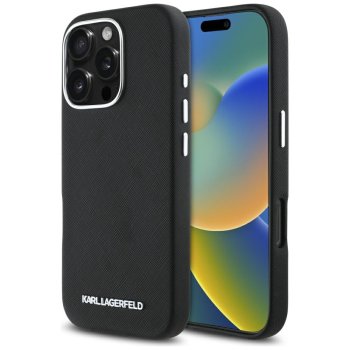 Karl Lagerfeld dėklas iPhone 16 Pro Max Saffiano Metal Logo MagSafe, juodas