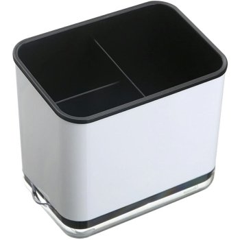 Cutlery Drainer and Organizer with 3 Compartments, White/Black