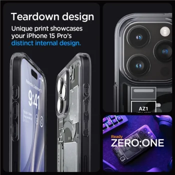 Dėklas Spigen iPhone 15 Pro Ultra Hybrid Mag Zero One, tamsiai pilkas
