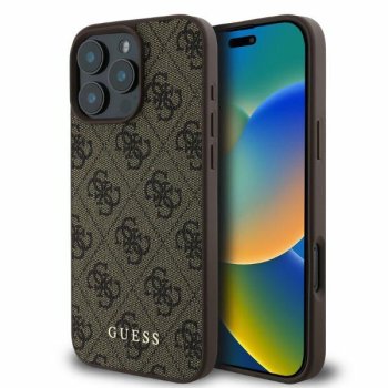 Guess 4G Classic dėklas, skirtas iPhone 16 Pro, rudas
