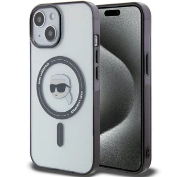 Karl Lagerfeld IML Karl`s Head MagSafe dėklas iPhone 15, Skaidrus/Juodas