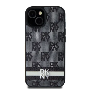 DKNY Leather Checkered dėklas Samsung Galaxy S24 Ultra telefonui, juodas