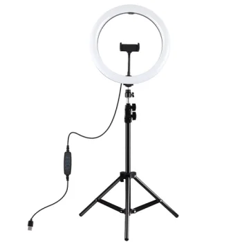LED žiedinė lempa 30 cm su stovu iki 1,1 m ir telefono laikikliu