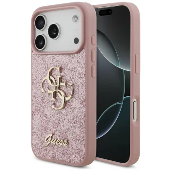 Guess Fixed Glitter Big 4G dėklas skirtas iPhone 17 Pro / 18 Pro, rožinis
