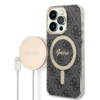 Dėklo ir įkroviklio rinkinys Guess GUBPP14LH4EACSK, skirtas iPhone 14 Pro, juodas