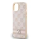 DKNY dėklas iPhone 15 / 14 / 13 modeliams Checkered Mono Pattern, rožinis
