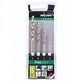 Metalo grąžtų rinkinys Alpen HSS Super ATM 4, 1/4" šešiakampis, 2–5 mm (4 vnt.)