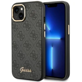 Guess 4G Vintage Gold Logo dėklas iPhone 14 Plus telefonui, juodas