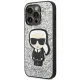 Karl Lagerfeld Glitter Flakes Ikonik dėklas iPhone 14 Pro Max telefonui, sidabrinis