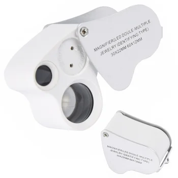 Sulankstoma juvelyrinė lupa 25x 50x su LED ir UV, sidabrinė