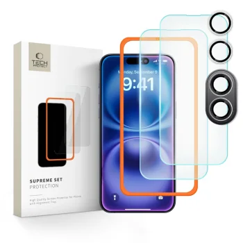 Tech-Protect Supreme Set apsauginis stiklas iPhone 16 permatomas