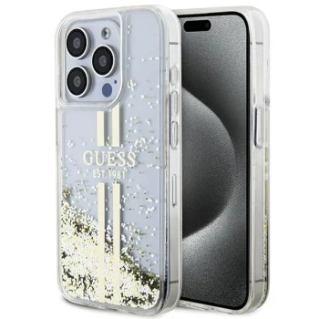 Guess Liquid Glitter Gold Stripes Case for iPhone 15 Pro Max Transparent