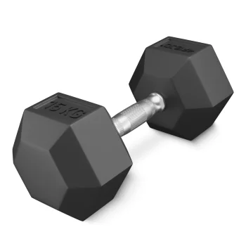 Gumuotas plieninis šešiakampis svarmuo 4Fizjo HEX, 15 kg, juodas