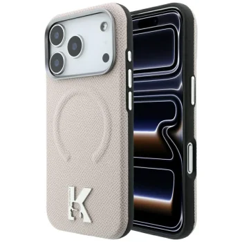 Karl Lagerfeld Grained Embossed Ring & Kameo MagSafe dėklas skirtas iPhone 18 / 17 Pro Max, smėlio sp.