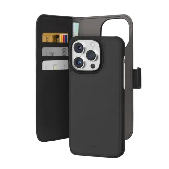 Atverčiamas dėklas Puro Wallet Detachable MagSafe 2in1 iPhone 15 Pro Max, juodas