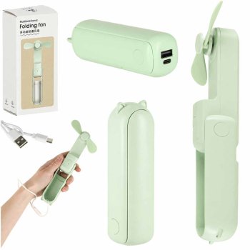 Foldable Mini USB Fan with Powerbank Function, Green
