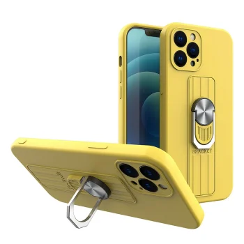 Silikoninis dėklas Ring Case su žiedu-stovu iPhone 12 mini, geltonas