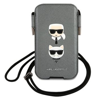 Karl Lagerfeld Saffiano Karl&Choupette Head telefono krepšelis, pilkas