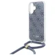 Guess dėklas iPhone 16 telefonui su virvele Crossbody Cord 4G Print, mėlynas