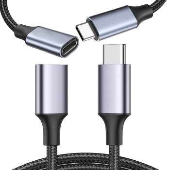 2m USB-C Extension Cable in Braided Sleeve – Fast Charging & Data Transfer