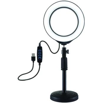 LED žiedinė lempa 16 cm su staliniu stovu 18-28 cm, USB