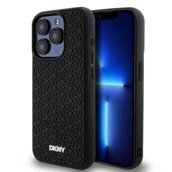 DKNY dėklas, skirtas iPhone 15 Pro Max, 3D Rubber Repeat Pattern, juodas
