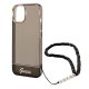 Guess Translucent Pearl Strap dėklas su virvele iPhone 14 Plus, juodas
