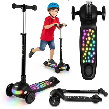 Triratis balansinis paspirtukas vaikams Ricokids Glowi su LED ratais, juodas