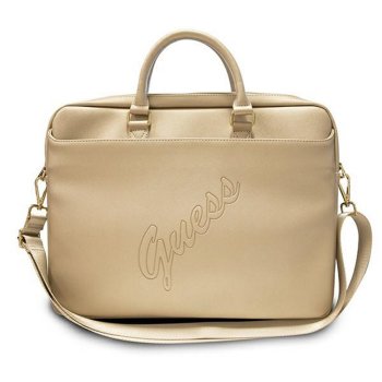 Guess Saffiano Script 16" nešiojamojo kompiuterio krepšys, auksinis