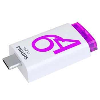 USB atmintinė Philips Click Series USB-C 64GB USB 3.2 Gen 1, balta/violetinė